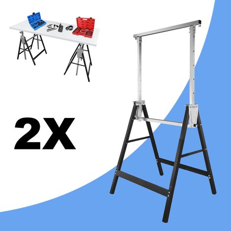 Randaco Cavalletti 2x, telescopici, altezza regolabile 80-130 cm, antiscivolo, Blu, Carico massimo 200 kg