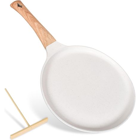 24 cm Crêpe-Pfanne, Crêpe-Maker mit Antihaftbeschichtung, abnehmbarem Griff, Crêpe-Maker mit Teigverteiler, Aluminiumguss, geeignet für alle Herdarten inklusive Induktion, PFOA-frei (Weiß) (1/5)