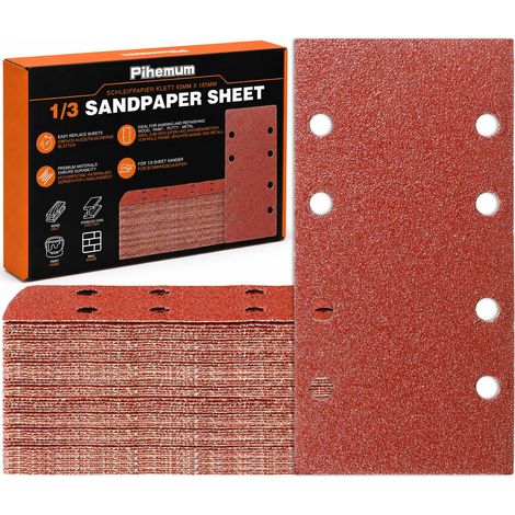 65 Pièces Feuilles Abrasives 93 x 185 mm Grain 40 8 Trous (1/5)