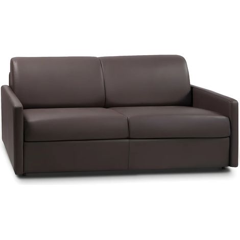 Divano letto 3 posti express in similpelle marrone con seduta memory foam - Letto 140 cm - Materasso 14 cm - CALIFE (1/2)