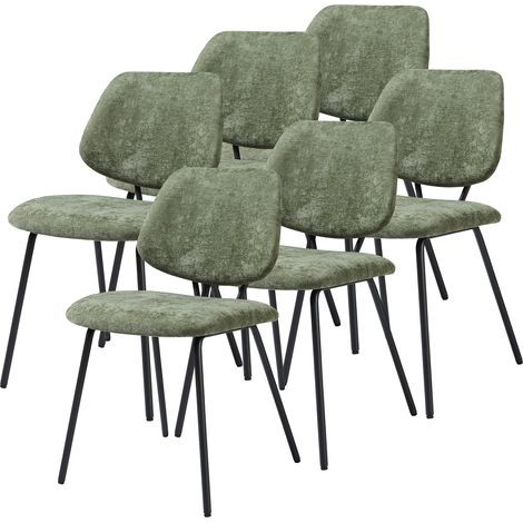 Juego de 6 sillas de comedor Köma tela acero 78x49x55cm Verde oscuro [en.casa] (1/5)