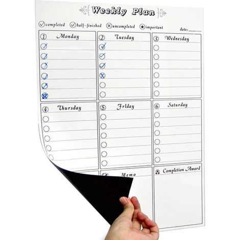 Agenda settimanale magnetica, lavagna bianca, formato A3, lavagna per la pianificazione, agenda familiare, agenda settimanale, agenda per le attività, magnete da frigorifero, pianificatore dei pasti,  (1/5)