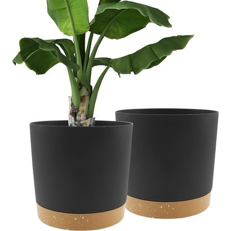 Lot de 2 Pots de Plantes 30.5cm, Pots pour Plantes d'intérieur avec Trous de Drainage et Base Amovible, Soucoupe décorative Moderne pour jardinières d'extérieur (Noir 30.5cm) (1/4)