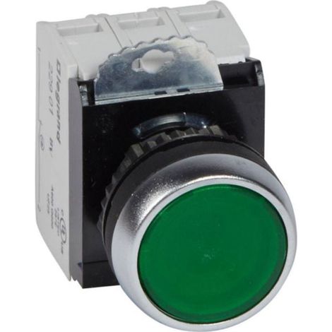 Bouton lumineux à impulsion affleurant IP69 Osmoz complet - vert - 230V - LEGRAND