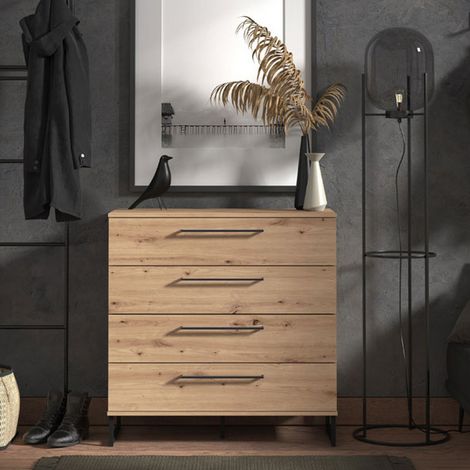 Cómoda Porzio, 4 Cajones, Apertura Deslizante, Cierre Deslizante, 91.5x42x95h cm Marrón Roble Nudos (1/5)