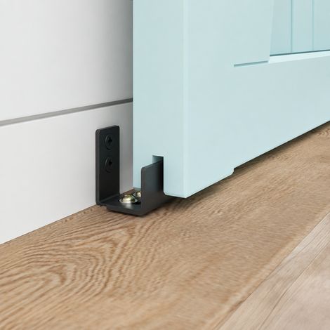 Guide Mural Bas pour Porte de Grange Coulissante en Acier Carbone Noir Guide Rainuré Anti-Balancement Style Américain 120 g – Livraison gratuite (1/5)