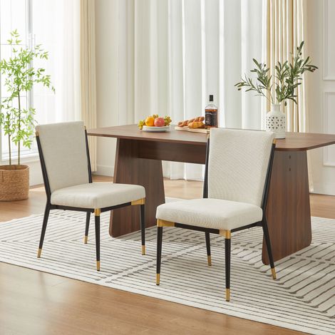 DESMIU Chaise de salle à manger Lot de 2 avec Pieds Réglables et Design Minimaliste, en Tissu Beige (1/5)
