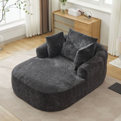 Chaise longue letto moderna, seduta imbottita, trasformabile, in velluto a coste, nero (1/5)