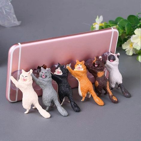Lot de 6 supports à ventouse pour smartphone à motifs de chats différents (1/5)