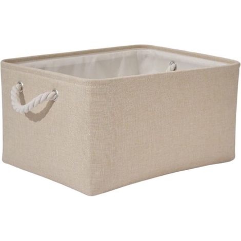 Boîte de rangement pour enfants beige – Panier pliable en lin épaissi avec motif de clé, pour rangement dans le salon, dimensions : 14 x 10 x 7 pouces