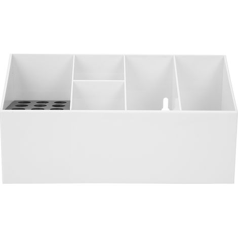 Boîte de rangement blanche pour ciseaux, peignes et pinces à cheveux, organisateur de coiffure. (1/5)