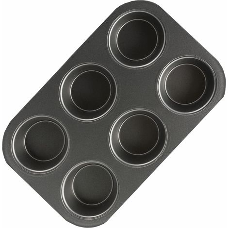 Non Stick Muffin Trays Baking Moulds, Cupcake Tray for Yorkshire Pudding Tray, Cup Cakes, Muffin Tin Mince Pie Baking Tray Sweet Treats Dishwasher Safe (6 Cup Black Tray) (1/5)