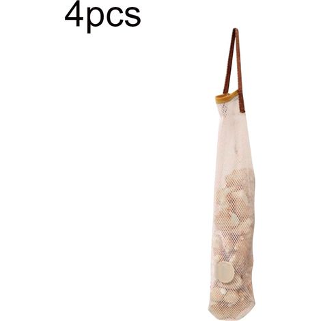 Confezione da 4 sacchetti a rete per frutta e verdura da appendere, ideali per conservare cipolle, di colore bianco, dimensioni approssimative: 4811 cm. (1/3)