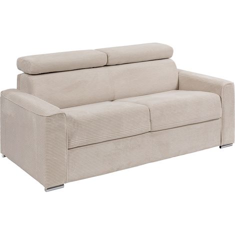 Divano letto 3 posti a ribalta Letto con doghe larghe 140 cm Materasso 22 cm in Velluto coste Beige - VIZIR