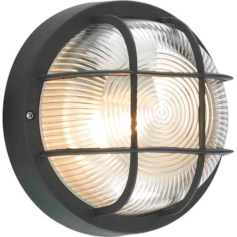 Litecraft Mole Wall Light Outdoor Round Grid Style Garden IP44 Fitting - Black (1/4)