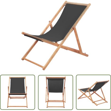 INLIFE Chaise pliable de plage Tissu et cadre en bois Gris (1/5)