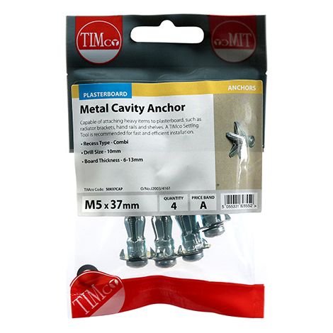 TIMCO Metal Cavity Anchors Silver - M5 x 37 (45mm Screw)