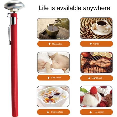Thermometre Barbecue - Thermometre Pour Lait Fouette - Sonde Acier Inoxydable 26 mm - Plage -10 a 100 C - Affichage Analogique 1 Pouce - 1 Unite (1/5)