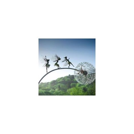 Sculpture de jardin fée et pissenlit en métal – Résistante aux intempéries – Installation facile – Décoration extérieure magique