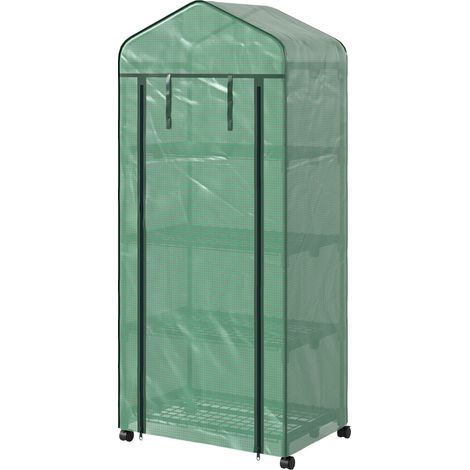 Outsunny Piccola Serra a 4 Livelli con 4 Rotelle e Ingresso Avvolgibile Verde