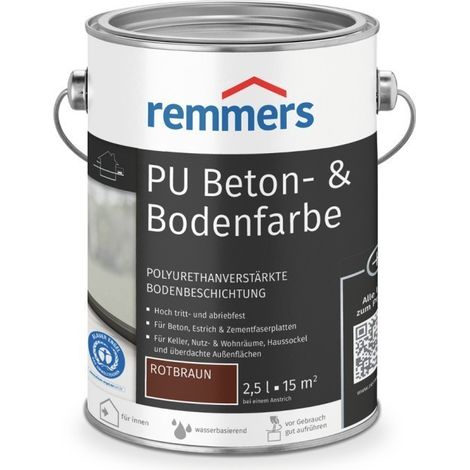 Remmers PU Beton- und Bodenfarbe, rotbraun, seidenmatt, 2,5 Liter, Betonfarbe, für Beton/Estrich/Zementfaserplatten, belastbar und chemikalienbeständig
