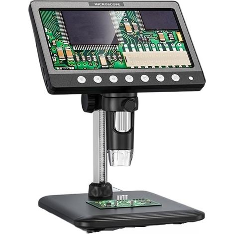 Microscope numérique IPS 7 Pouces for pièces de Monnaie, caméra de Mise au Point Ultra-précise 5 MP 1200 x, Microscope vidéo 1080p, 8 LED for Circuits imprimés (1/5)