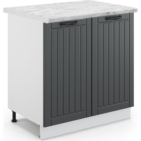 Spülenunterschrank Fame-Line, Anthrazit Landhaus, 80 cm mit Regal, AP Marmor, Vicco