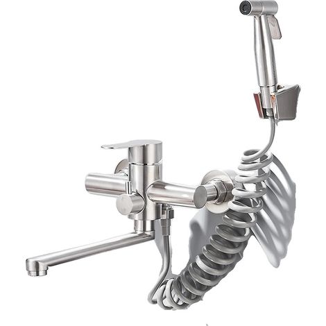 Wandmontierte Küchenarmatur, Warm- und Kaltwasserfunktion, langlebige Edelstahloberfläche, Gebürstetes Nickel A, NaN, NaN, NaN (1/2)