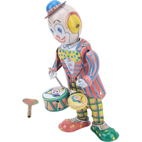 Mechanischer Clown im Vintage-Stil mit Aufziehmechanismus – Retro-Trommler aus Blech, Schreibtischdekoration oder Kindergeburtstagsgeschenk (1/5)