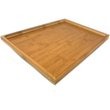 Trade Shop - RECHTECKIGES BAMBUS-HOLZ-TABLETT MIT HOHEM RAND FÜR FRÜHSTÜCKSSPEISEN 41X29X2,5CM -