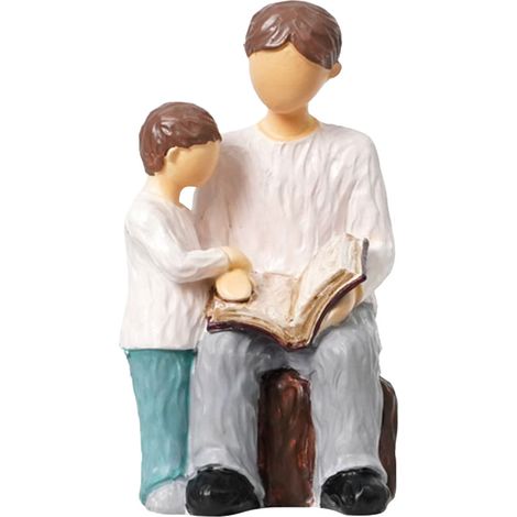 Sculpture décorative résine effet bois Père et fils lecture Blanc Ornement bureau boîte à bijoux Cadeau Noël (1/5)