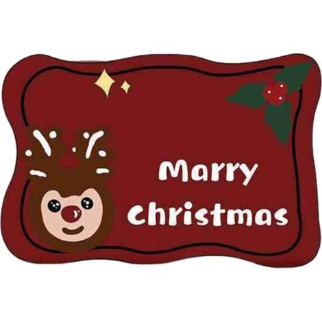 Tapis de porte de Noël 61 x 41 cm, antidérapant, à motifs de Noël, avec inscription « Joyeux Noël », compatible avec la décoration de porte d'entrée (1/5)