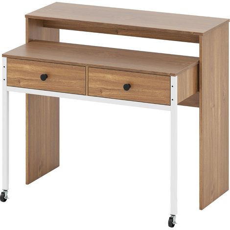Escritorio retráctil multifuncional 100 x 63 x 88 cm ahorra espacio 2 cajones diseño contemporáneo en madera natural manufacturada 200010879