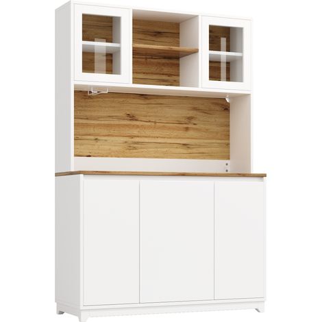 Vitrina de cocina 120 x 40 x 180 cm blanca con puertas acrílicas y LED, MODENUIT (1/5)