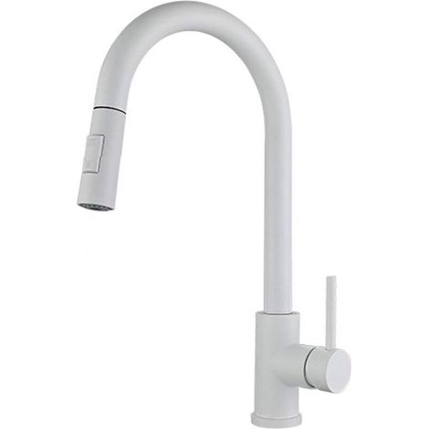 Kitchen faucet, white, stainless steel, wide arc, extendable and 360° swivel, single lever sink mixer with 2 modes, extendable kitchen faucet (1/3)