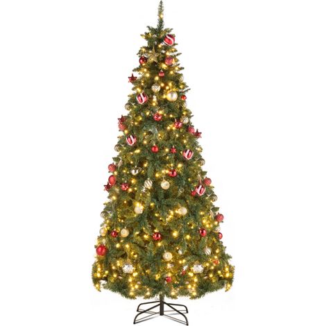 Sapin de Noël, 7,5 pieds, vert, 600 lumières, couleurs chaudes 8 modes, 1200 branches, structure d'arbre automatique, matériau PVC (1/5)