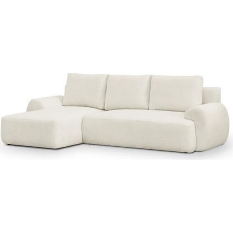 Canapé d'angle gauche convertible 4/5 places MILO - Tissu bouclette beige clair - Coffre de rangement - L 264 x H 84 x P 99/145 (1/5)