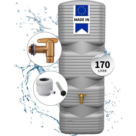 4rain Réservoir Mural QUADRO 170 L, gris béton incl. Aqua Quick & Automate de Remplissage