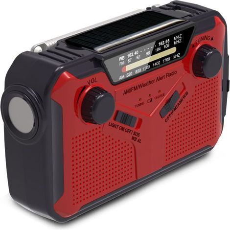 Radio AM/FM portable avec alimentation solaire, manivelle de secours et batterie de 2500 mAh. (1/5)
