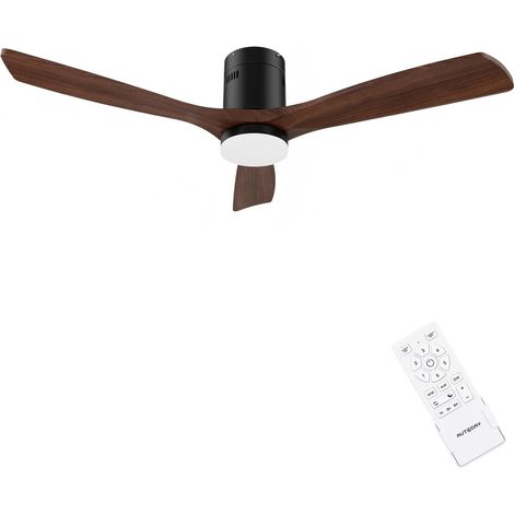 Ceiling Fan 132 cm Dark Wood with LED Lighting 24W Dimmable, Silent 38W Dc Motor, Memory Remote, 6 Speed, 1/3/6H Timer, Suitable for Living Room and Bedroom