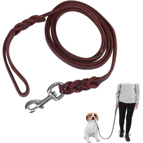 Correa de cuero resistente para perros con 2 asas, asa acolchada para tráfico compatible con control adicional
