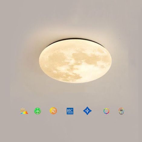Plafonnier LED Ø33 cm – Lampe lune dimmable avec télécommande – Fonction nuit et mémoire – Plastique haute transmission lumière (1/5)
