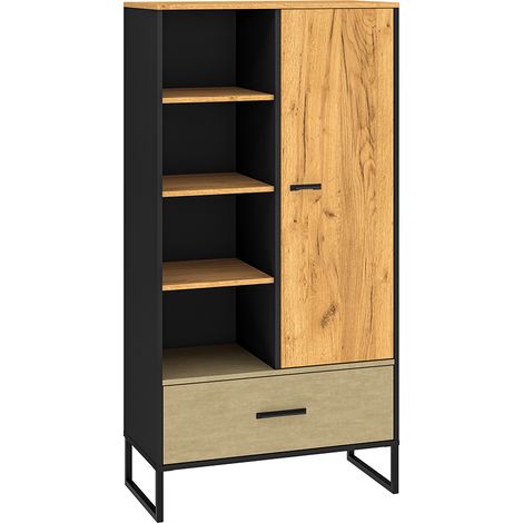 Highboard 80cm breit, schwarz mit Eiche und sandfarben, CASPER-131 (1/5)