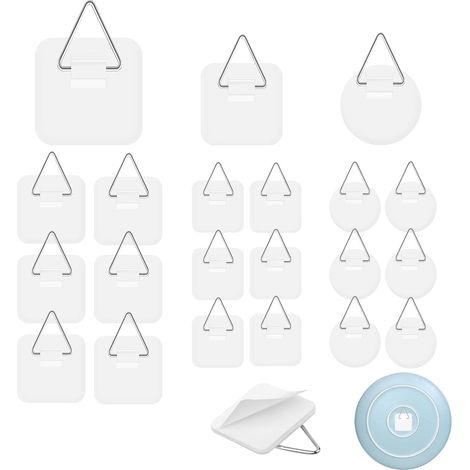21 ganchos adhesivos invisibles, de 3 formas diferentes, para colgar cuadros, fotos y objetos decorativos. (1/5)