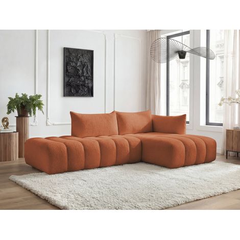 BOBOCHIC - Canapé d'angle fixe modulable AZRA tissu bouclette Angle droit  Orange