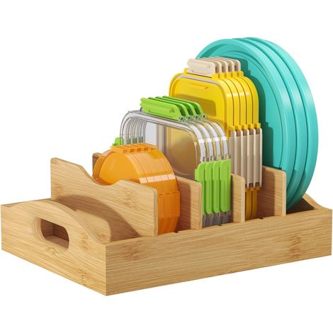 Range Couvercle Bambou, Casserole Tiroir Cuisine avec 4 Séparateurs Réglables, Support Couvercles de Récipient de Stockage de Nourriture, Séparateur de Vaisselle Placard, 27 x 21 cm (1/5)
