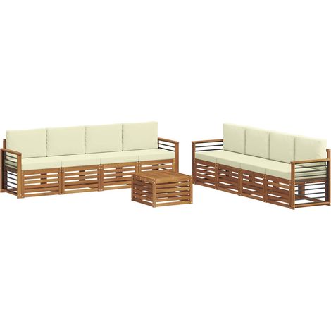 Sofa Sets 9 pcs Natural and Cream Solid Acacia Wood vidaXL (1/5)