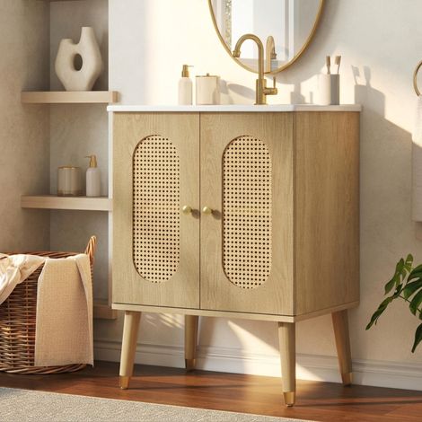 Mobile con lavabo 61 cm, MDF, legno naturale, OKMYHOME (1/5)