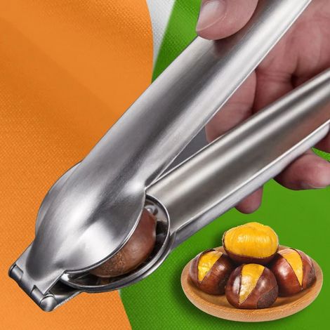 Pinzas para castañas de acero inoxidable 2 en 1, de metal, para cascanueces, abridor de nueces, utensilios de cocina, cortadores, color plateado. (1/5)