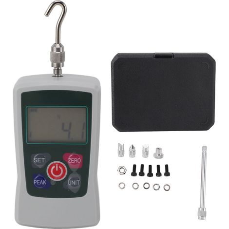 Force Gauge Digital Haute Précision 30‑300N - Testeur Force de Poussée/Traction avec Capteur Intégré - pour Tests Mécaniques et Qualité - Kit complet avec 6 Embouts et Boîte de Stockage